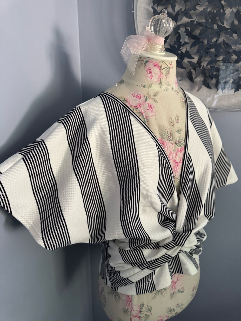 Anthropologie bishop + young Black and White Striped Twist-Front Top - Picture 5 of 13